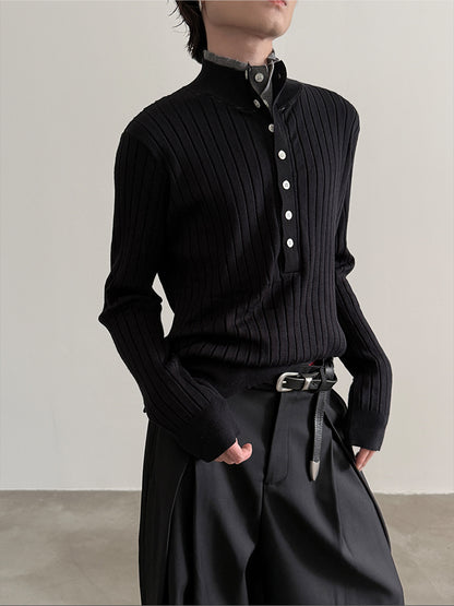 Einzigartiger Colorblock-Strickpullover mit Henley-Ausschnitt und schmaler Passform