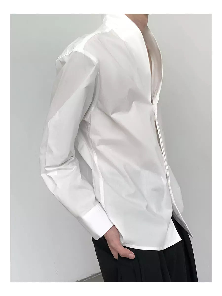 Unique Design Stand Collar Shirt Minimalist Style