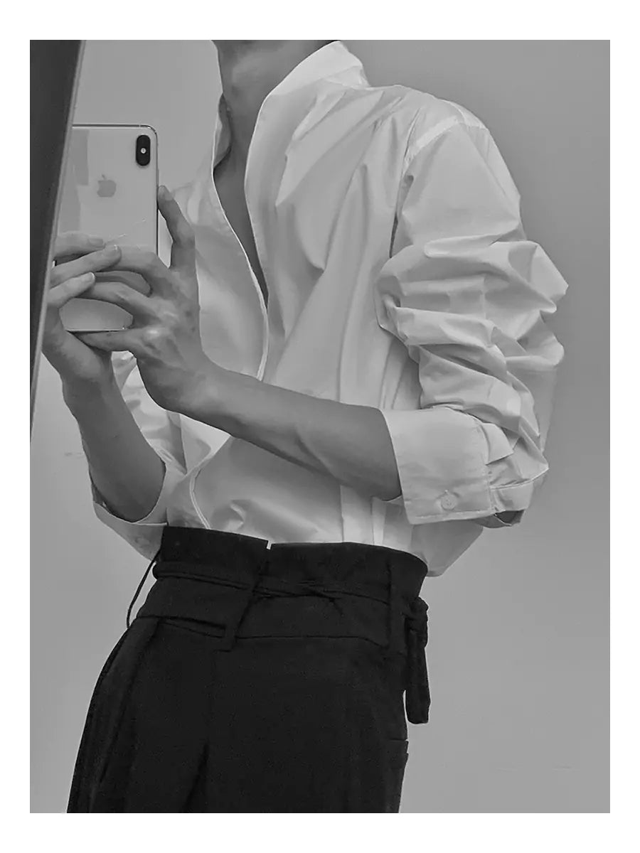 Unique Design Stand Collar Shirt Minimalist Style