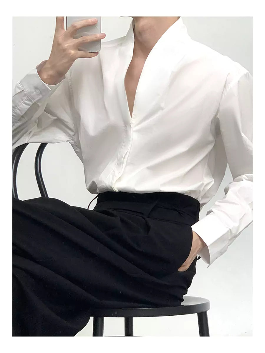 Unique Design Stand Collar Shirt Minimalist Style