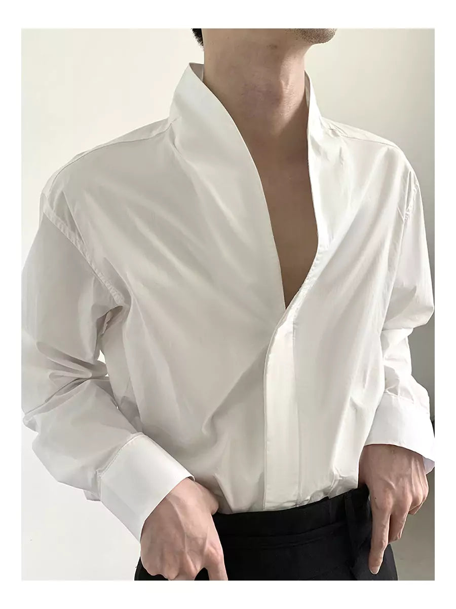 Unique Design Stand Collar Shirt Minimalist Style