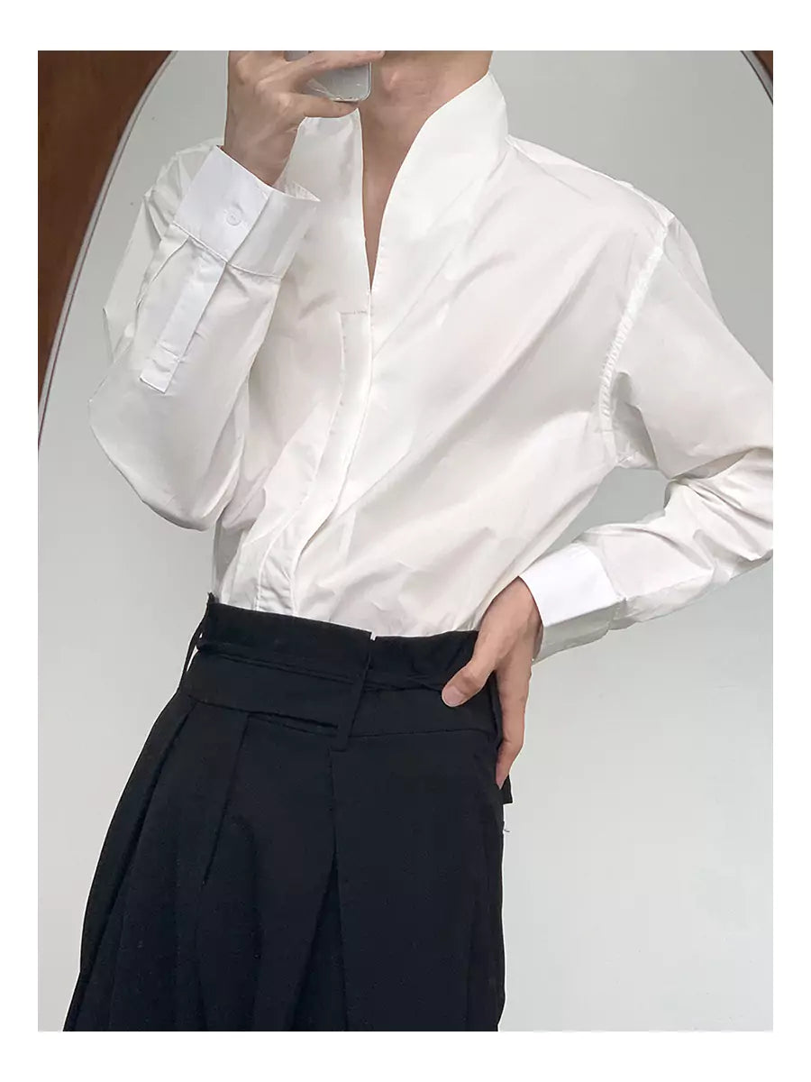 Unique Design Stand Collar Shirt Minimalist Style