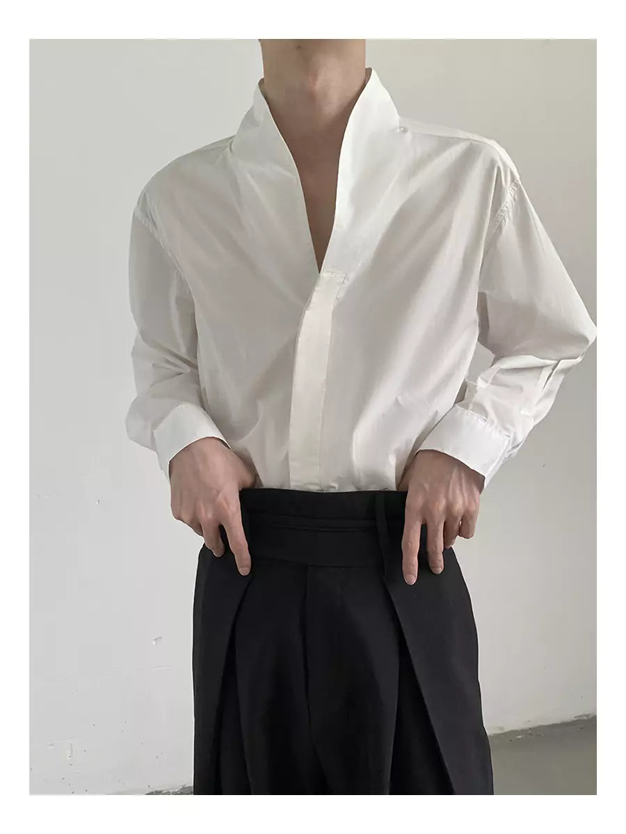 Unique Design Stand Collar Shirt Minimalist Style