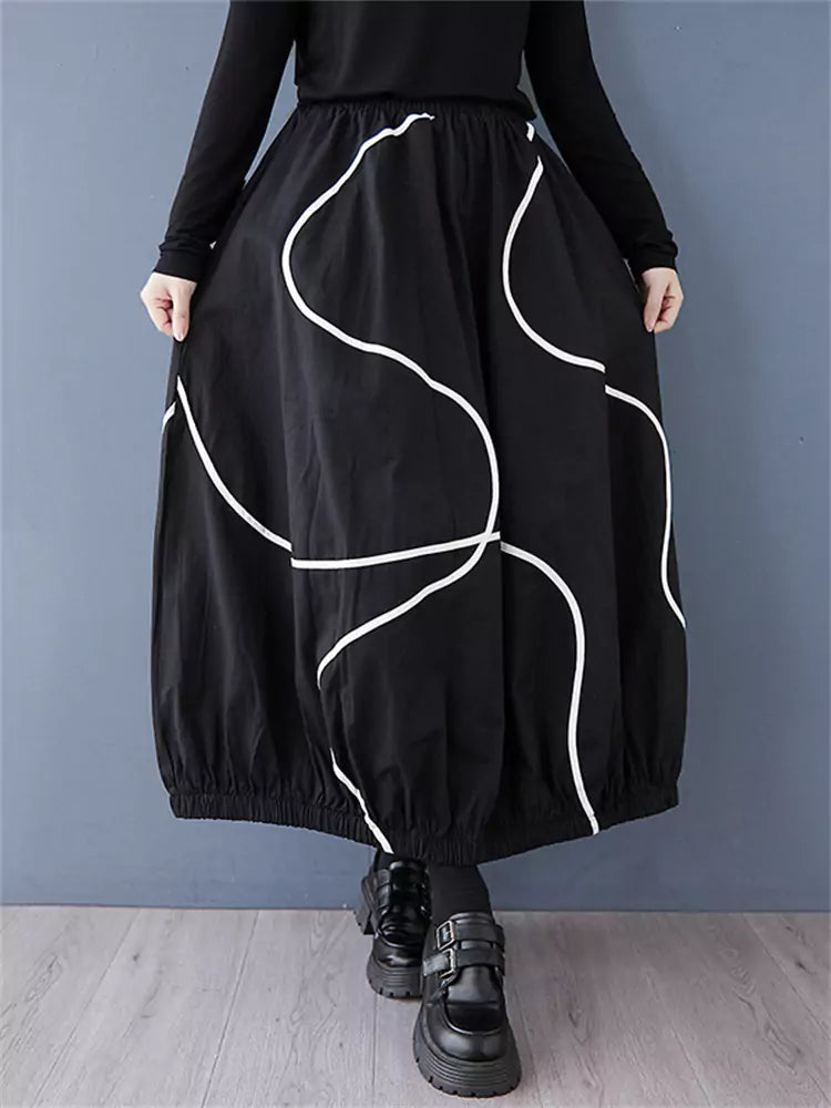 Women's Unique Fashion Balloon Skirt with Dark Aesthetic Abstract Print