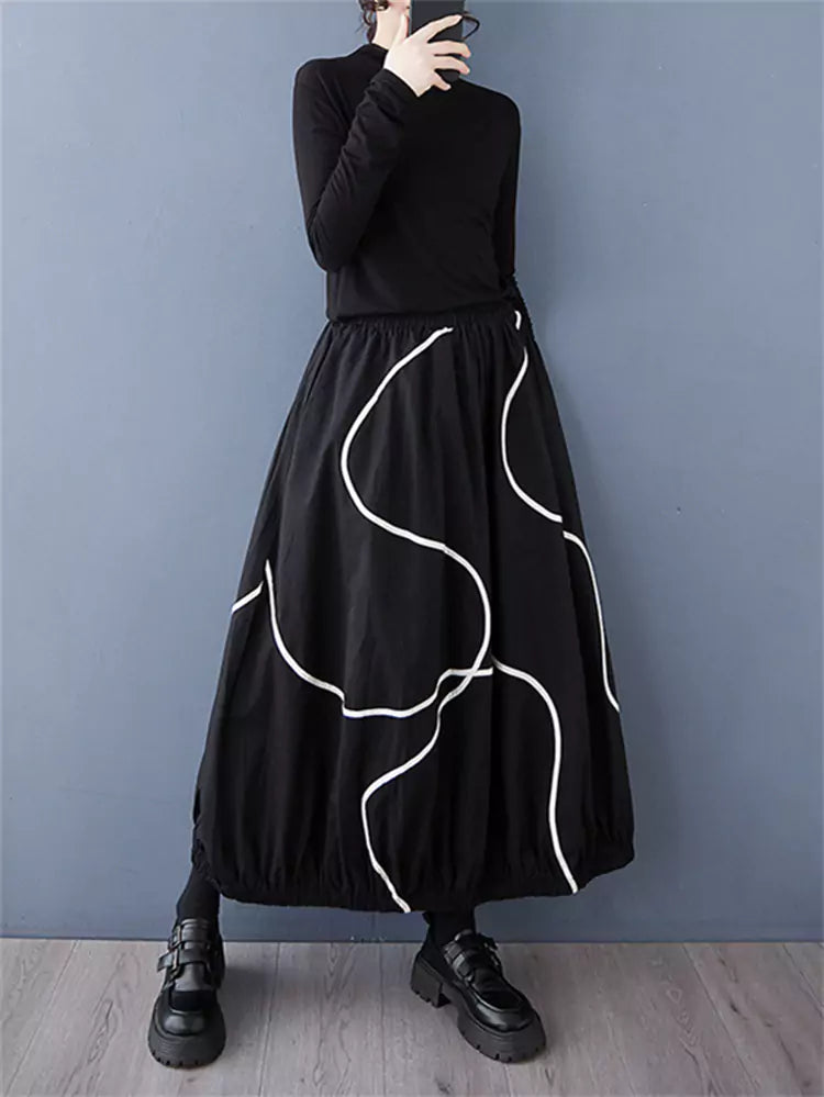 Women's Unique Fashion Balloon Skirt with Dark Aesthetic Abstract Print