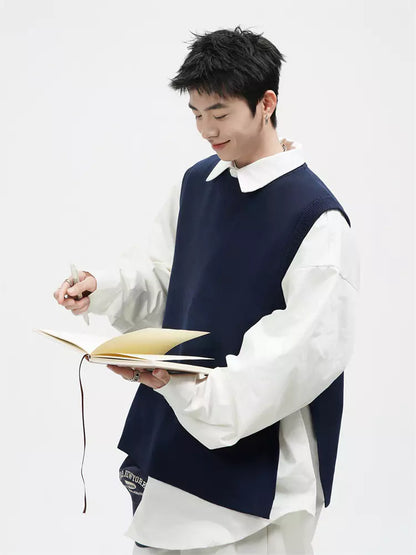 Einzigartige, einteilige Strickweste mit Schlitz und lockerer Passform