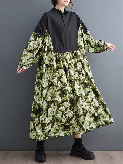 Einzigartiges schwarzes Maxikleid mit Patchwork-Print und künstlerischem Design