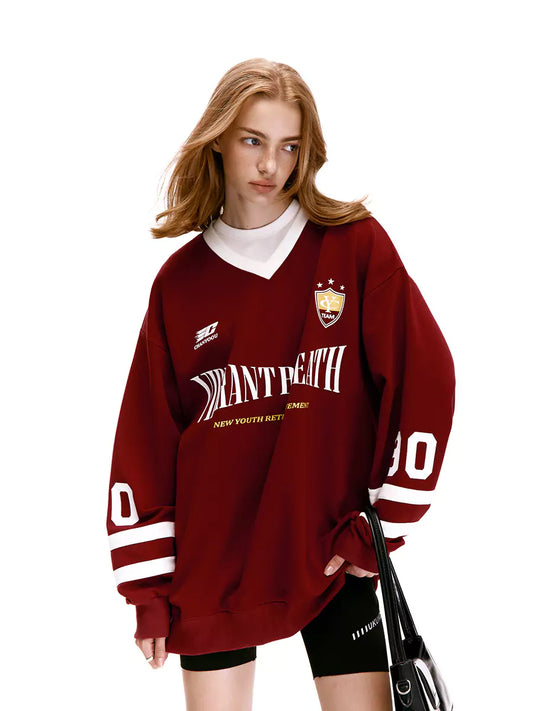 Unisex American Retro Loose Blokette Jersey Sweatshirt