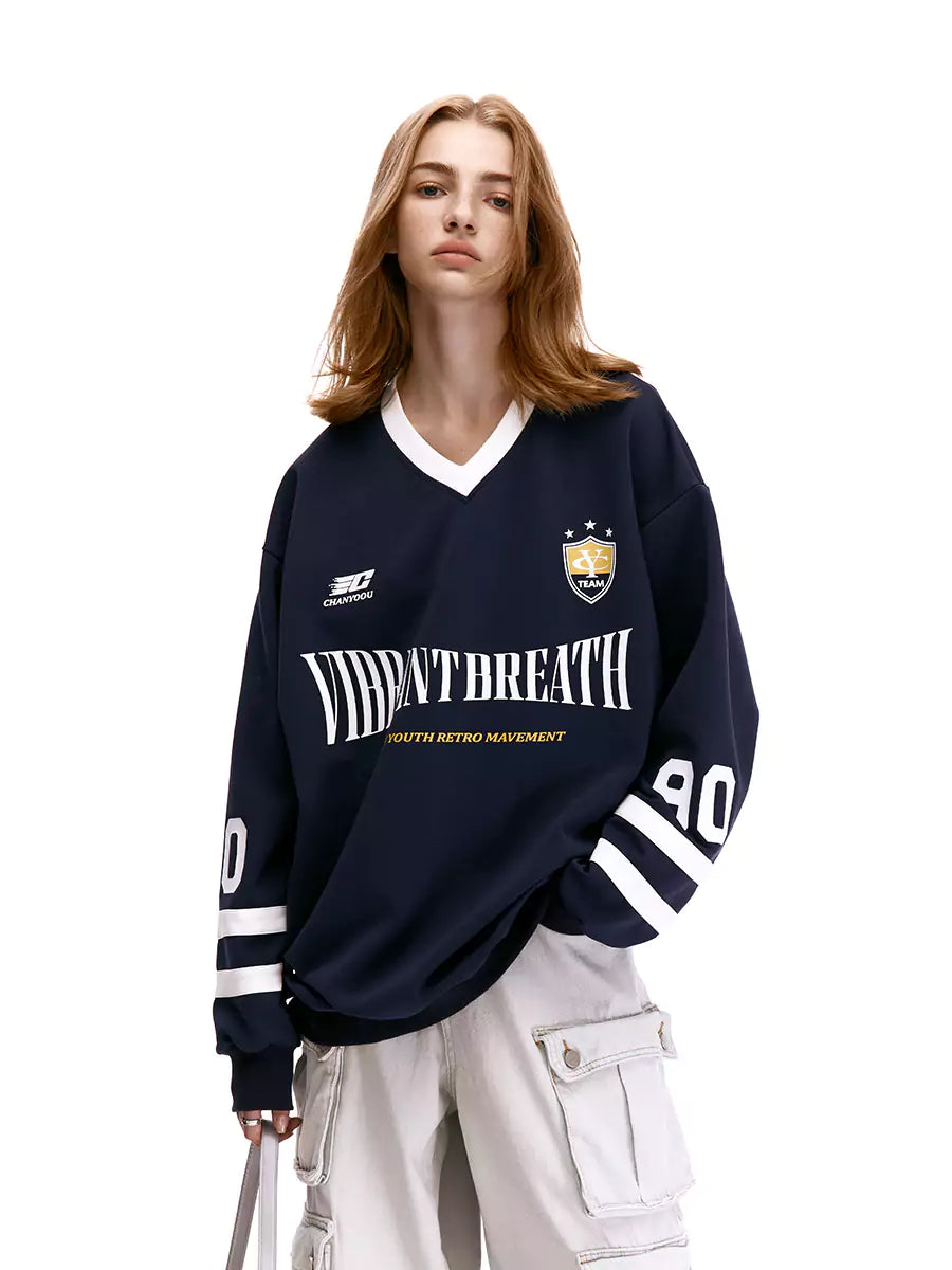 Unisex American Retro Loose Blokette Jersey Sweatshirt