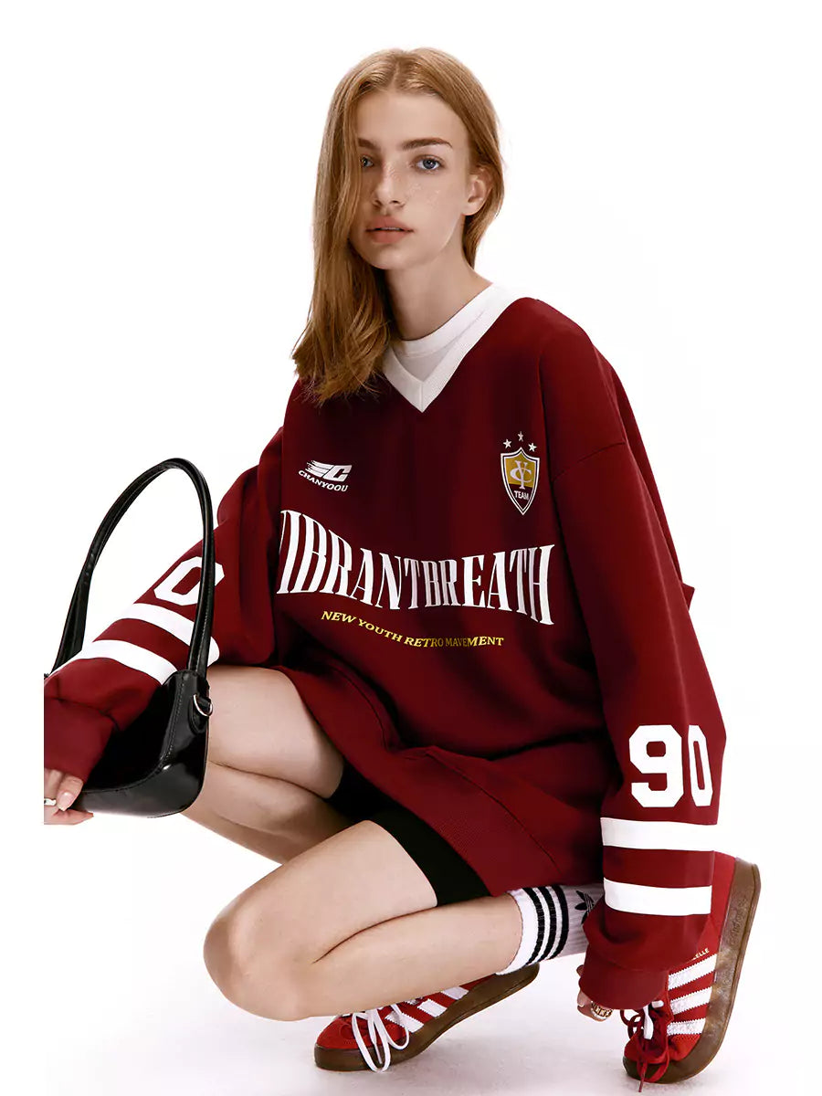 Unisex American Retro Loose Blokette Jersey Sweatshirt