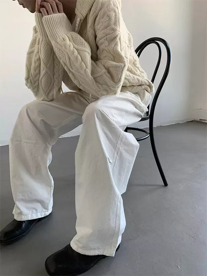 Unisex-Kapuzenstrickjacke mit Zopfmuster für Herbst/Winter