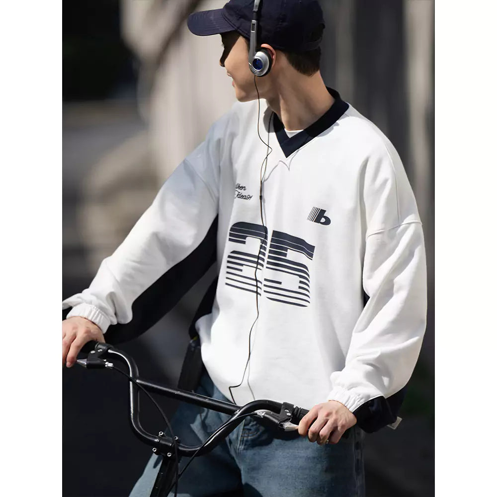 Unisex Fleece Vintage Colorblock Graphic Print Sweatshirt