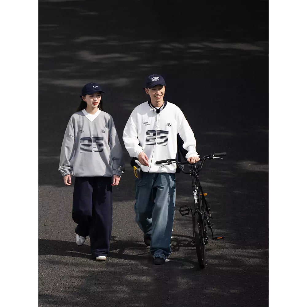 Unisex Fleece Vintage Colorblock Graphic Print Sweatshirt