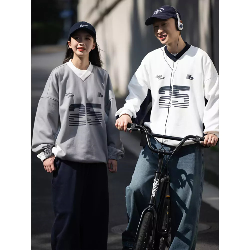 Unisex Fleece Vintage Colorblock Graphic Print Sweatshirt
