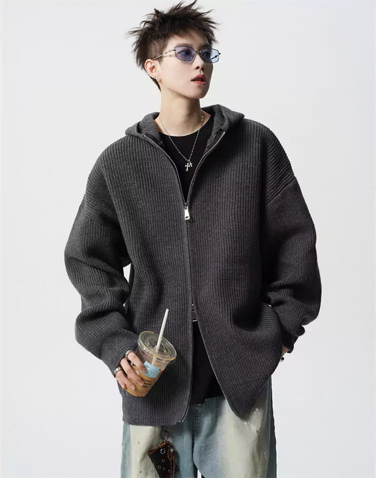 Unisex Streetwear Kapuzenpullover mit Kapuze und doppeltem Reißverschluss, sauberer Passform