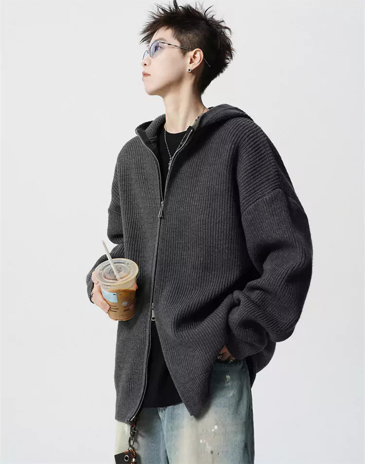 Unisex Streetwear Kapuzenpullover mit Kapuze und doppeltem Reißverschluss, sauberer Passform