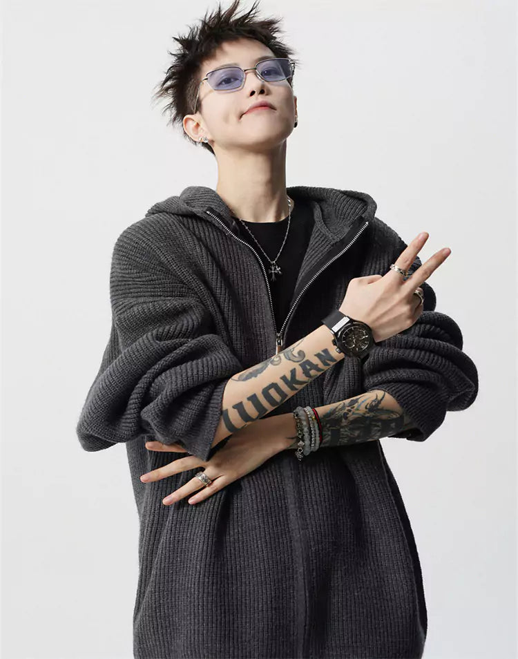 Unisex Streetwear Kapuzenpullover mit Kapuze und doppeltem Reißverschluss, sauberer Passform