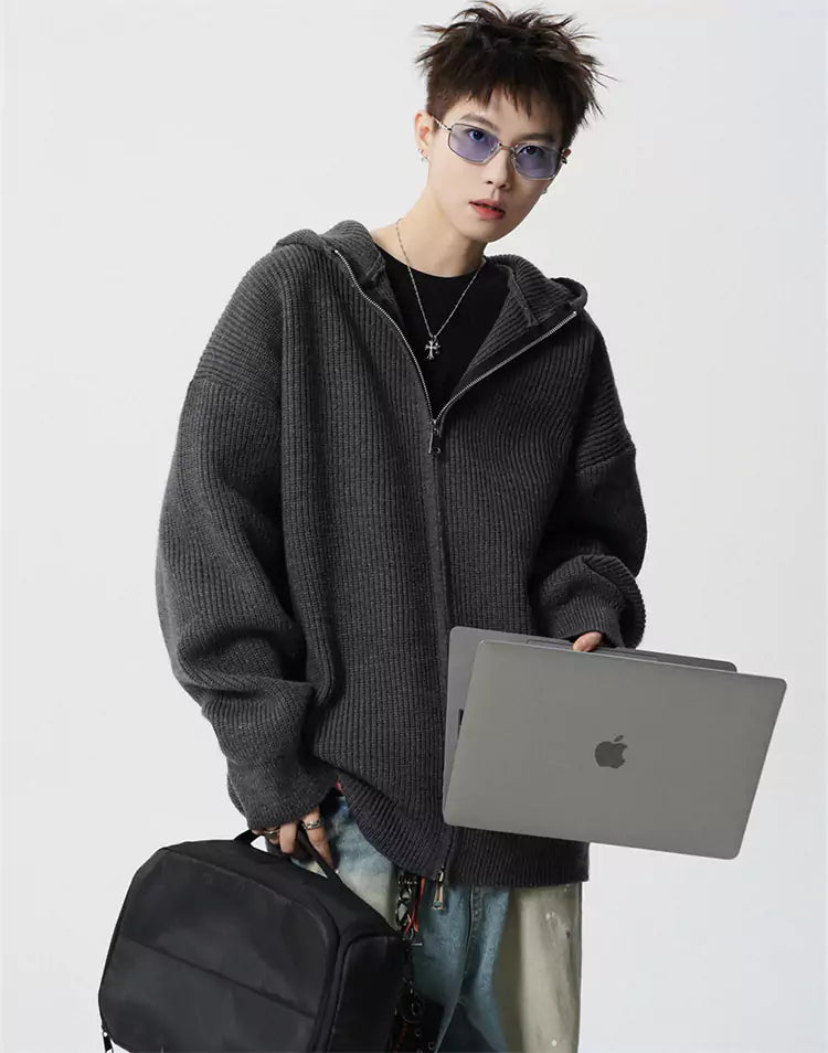 Unisex Streetwear Kapuzenpullover mit Kapuze und doppeltem Reißverschluss, sauberer Passform