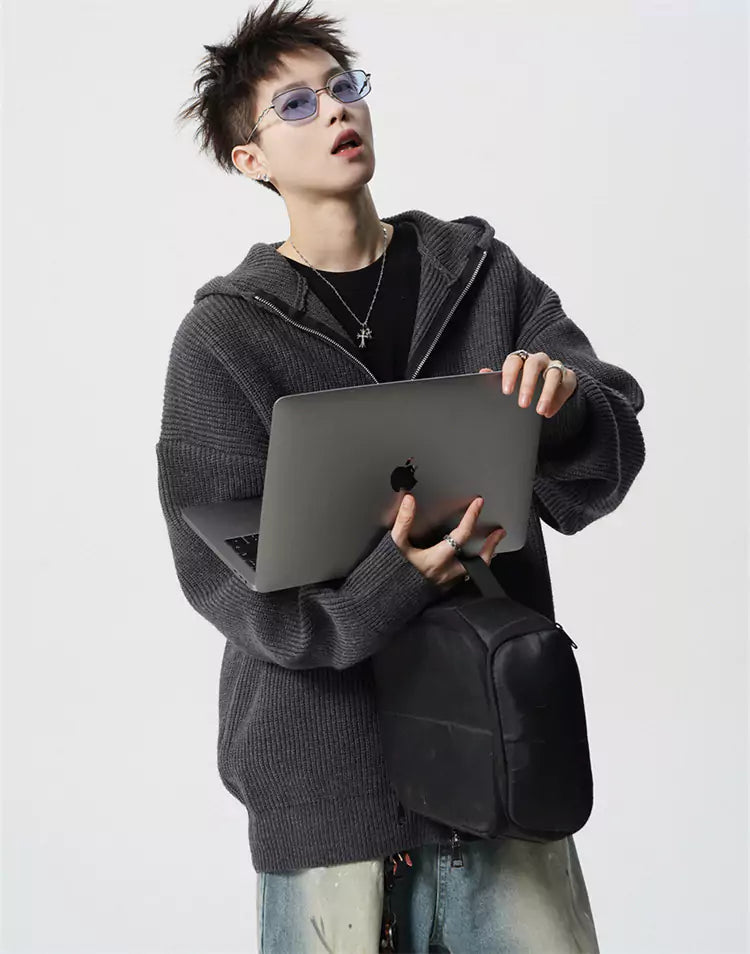 Unisex Streetwear Kapuzenpullover mit Kapuze und doppeltem Reißverschluss, sauberer Passform
