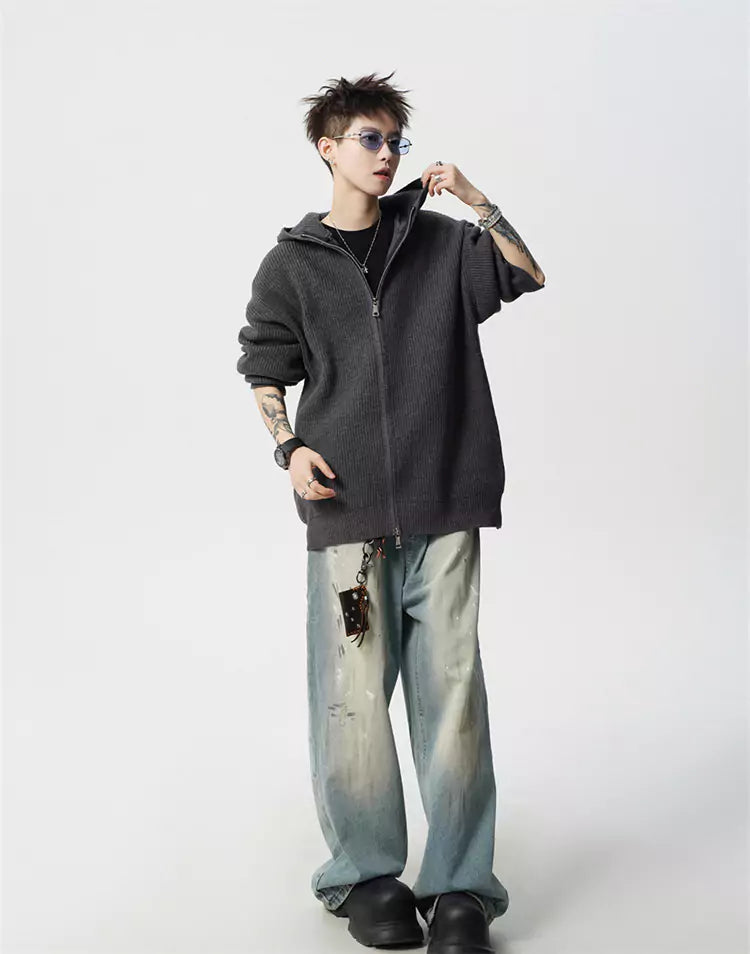 Unisex Streetwear Kapuzenpullover mit Kapuze und doppeltem Reißverschluss, sauberer Passform