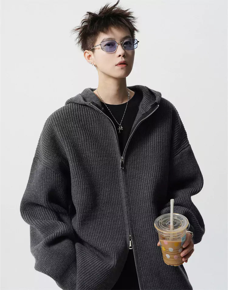 Unisex Streetwear Kapuzenpullover mit Kapuze und doppeltem Reißverschluss, sauberer Passform