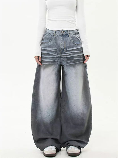 Vaqueros de pierna ancha desgastados y lavados vintage unisex