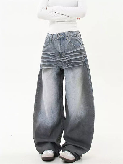 Vaqueros de pierna ancha desgastados y lavados vintage unisex