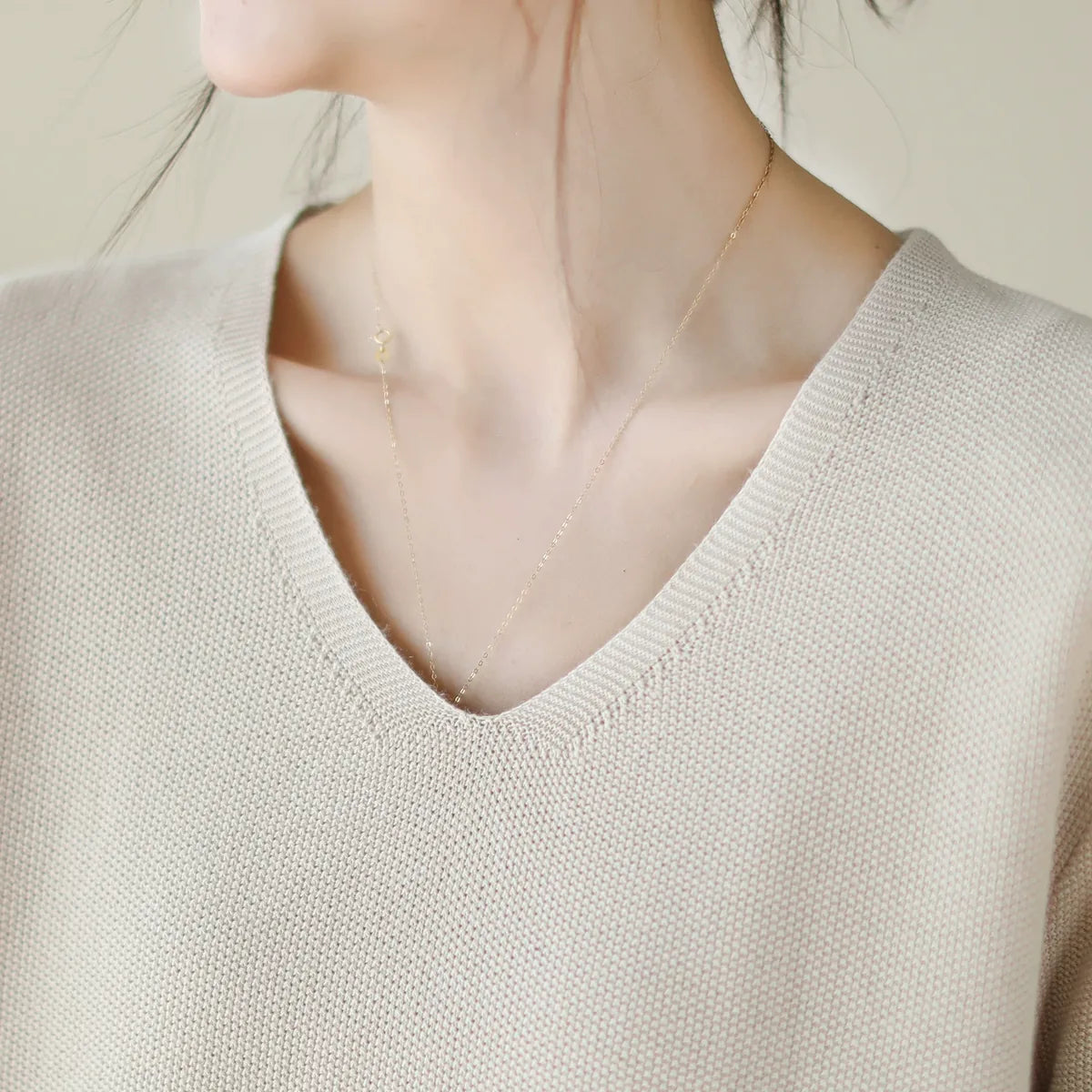 V-Neck Solid Color Long Sleeve Knit Sweater