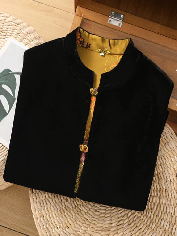 Velvet Frog Button Mandarin Collar Vest