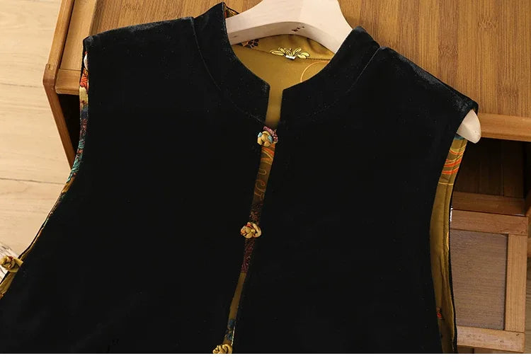 Velvet Frog Button Mandarin Collar Vest