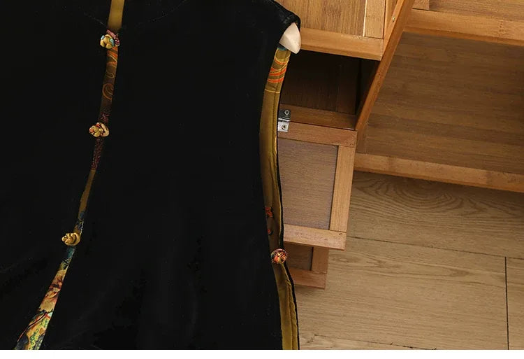 Velvet Frog Button Mandarin Collar Vest