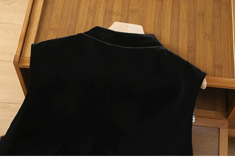 Velvet Frog Button Mandarin Collar Vest