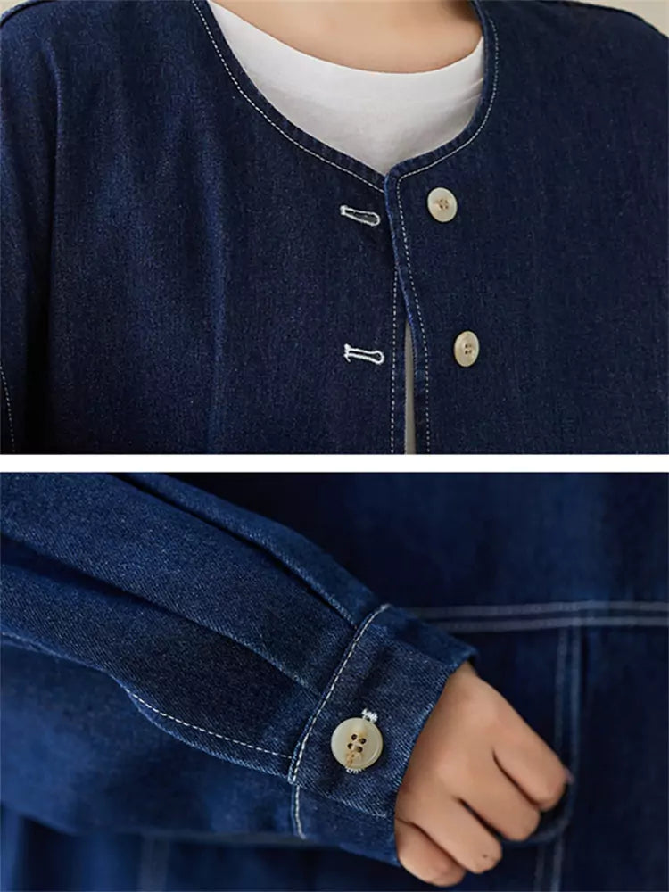 Chaqueta corta oversize de algodón versátil con cuello redondo