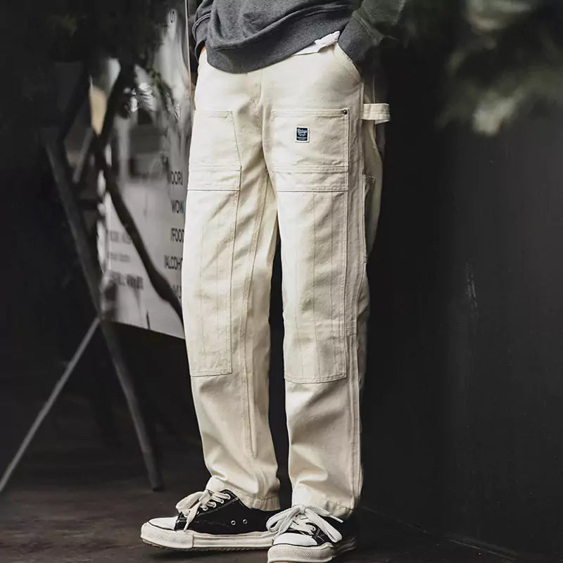 Versatile Off-White Mid Waist Cargo Jeans with Multiple Pockets