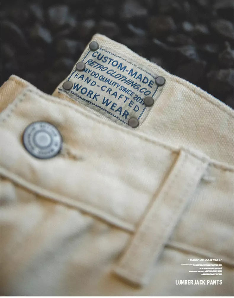 Versatile Off-White Mid Waist Cargo Jeans with Multiple Pockets