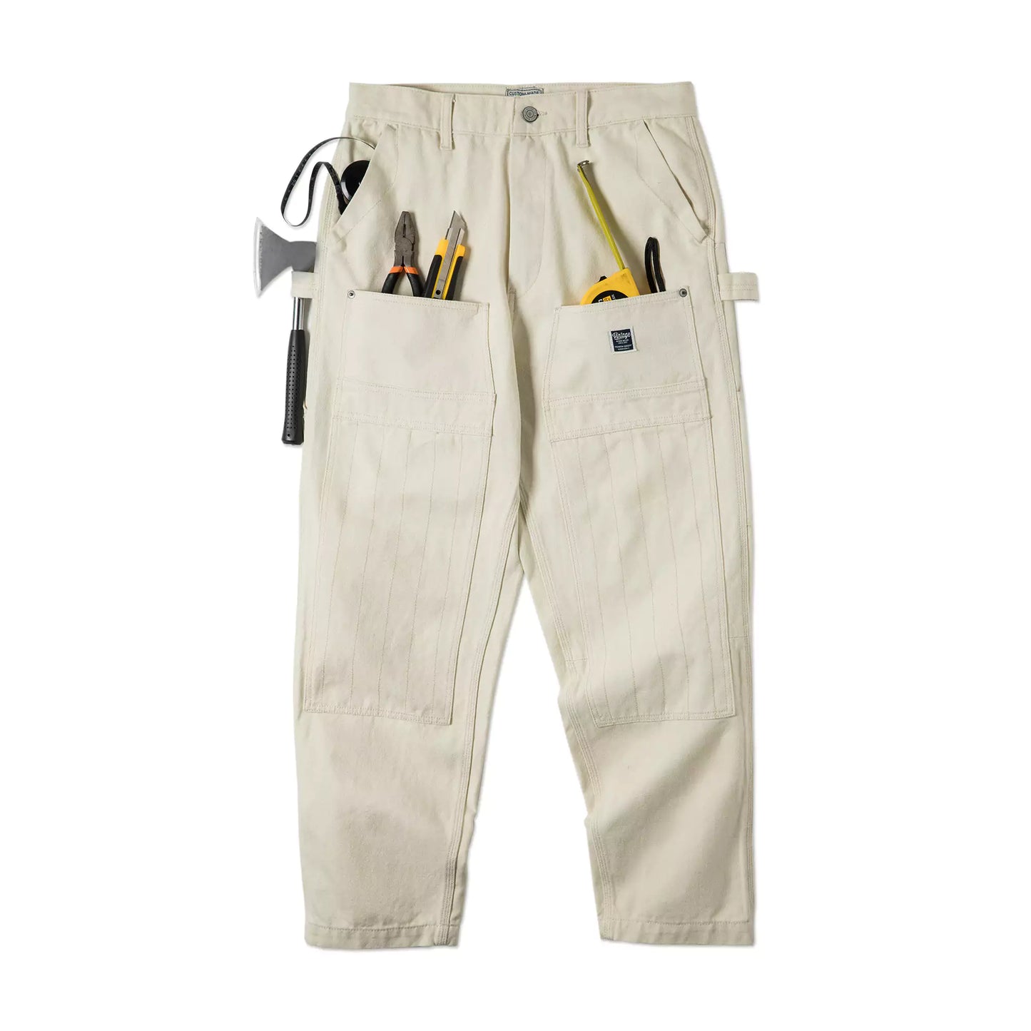 Versatile Off-White Mid Waist Cargo Jeans with Multiple Pockets