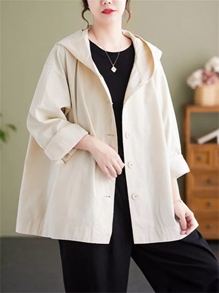 Versatile Women's Plus SizeSolid Color Hooded Jacket