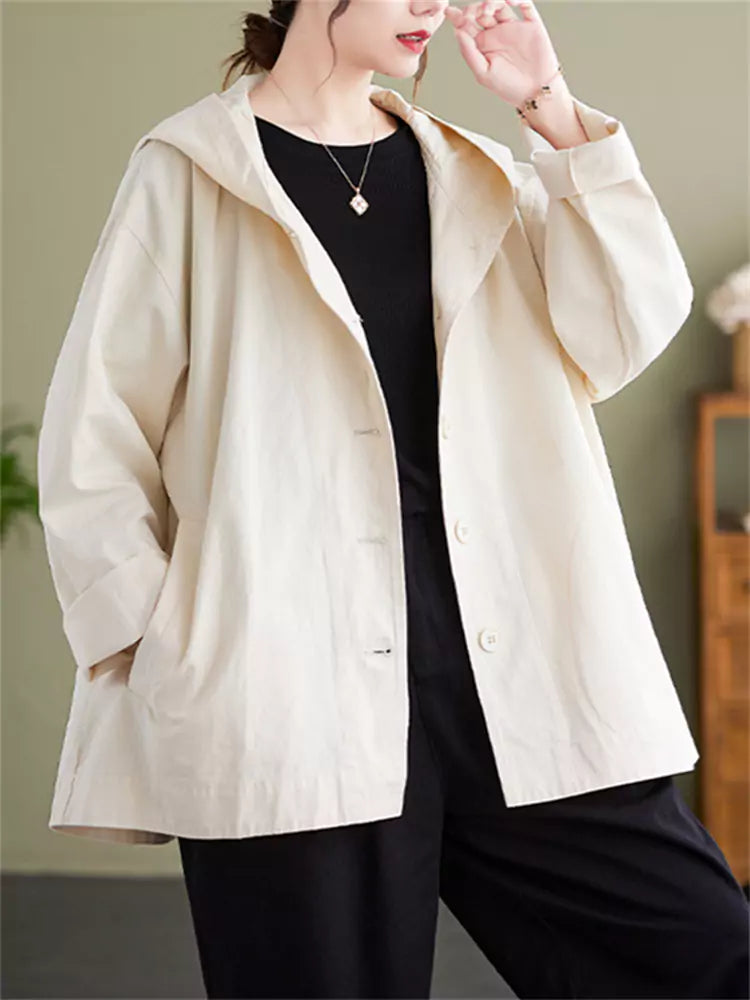 Versatile Women's Plus SizeSolid Color Hooded Jacket