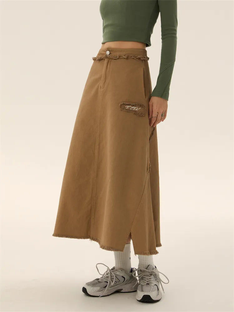 Vintage A-line Denim Midi Skirt EZE