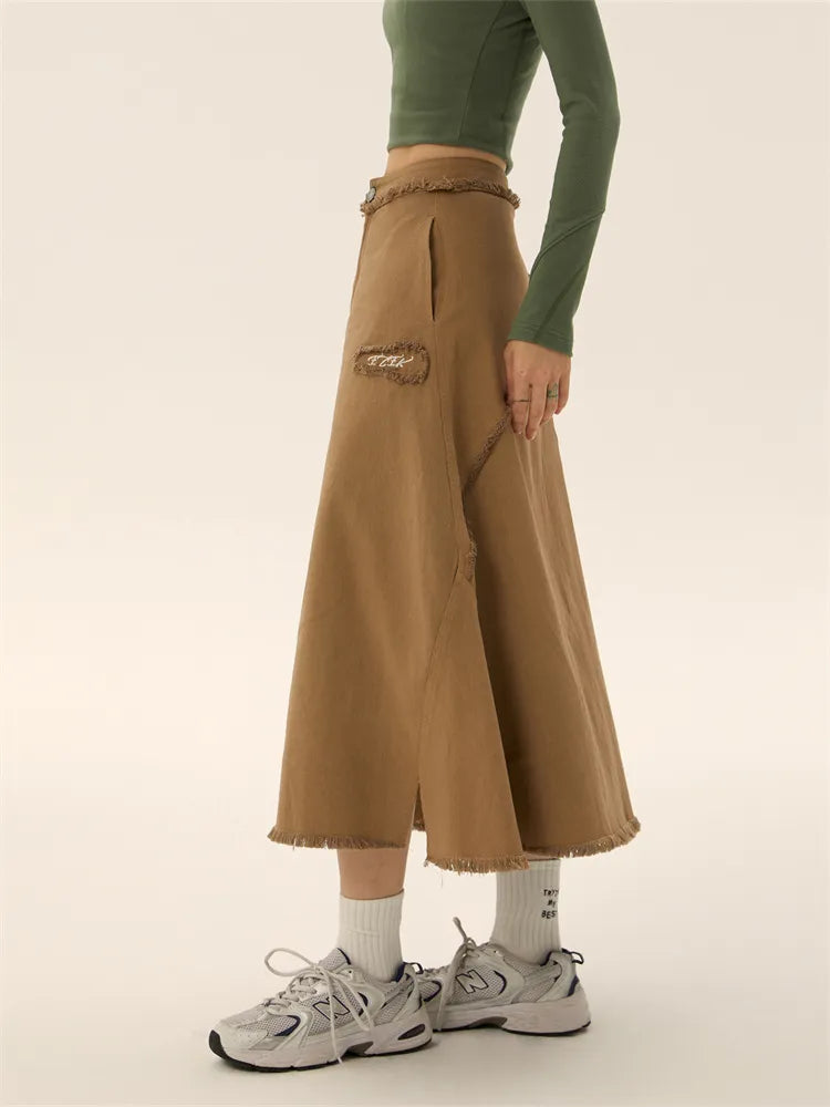 Vintage A-line Denim Midi Skirt EZE