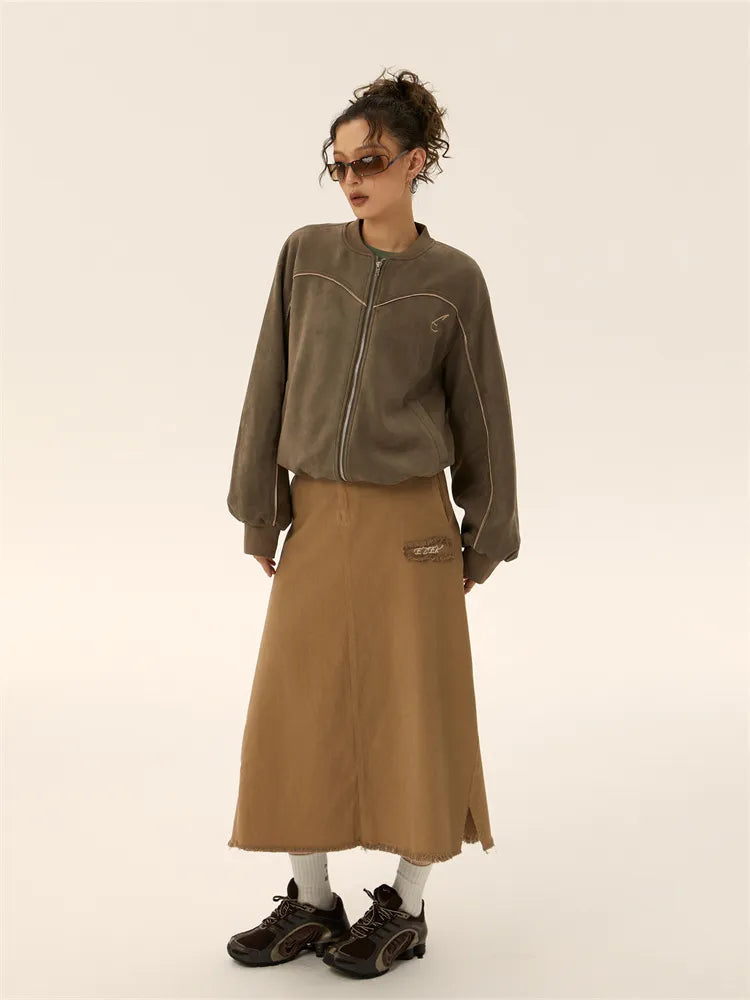Vintage A-line Denim Midi Skirt EZE