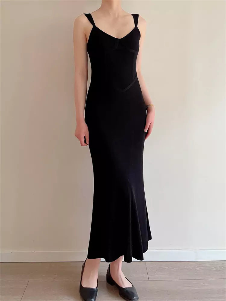 Vintage Bodycon Strap Knit Fishtail Dress