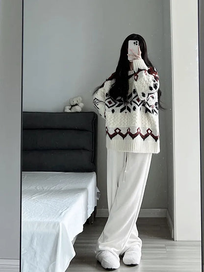 Vintage Cable Knit Crew Neck Pullover Sweater