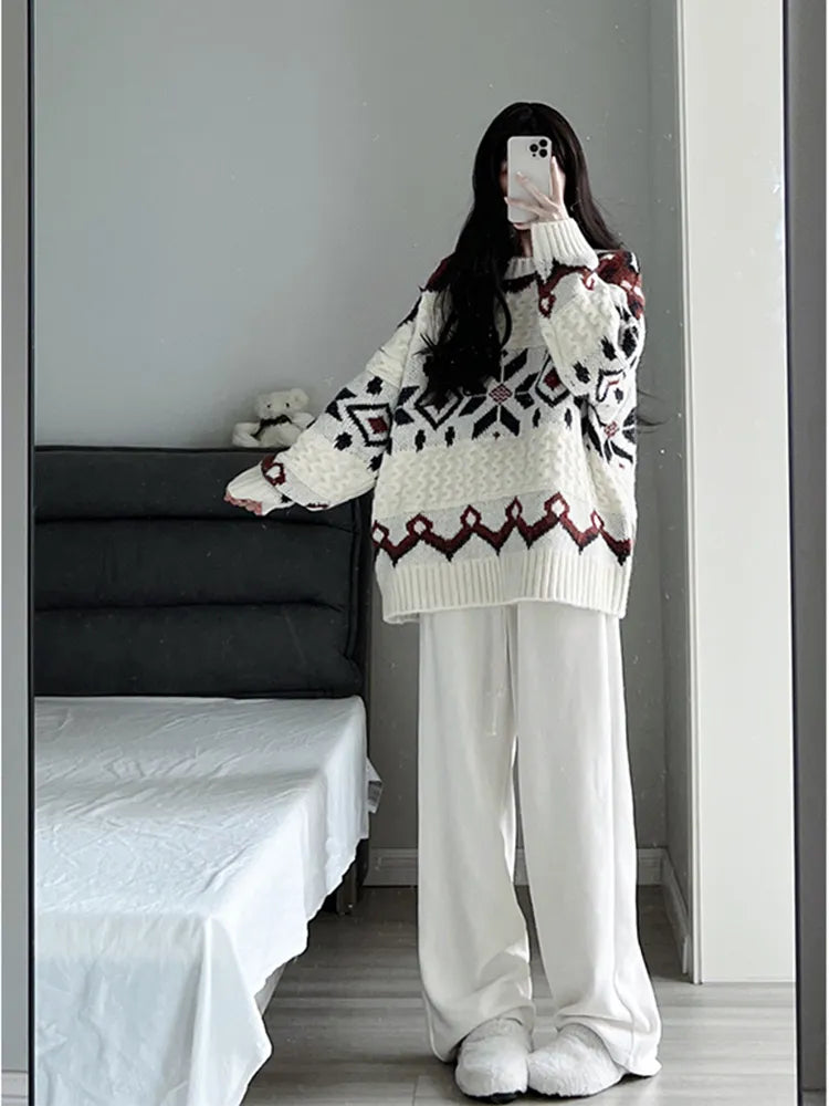 Vintage Cable Knit Crew Neck Pullover Sweater