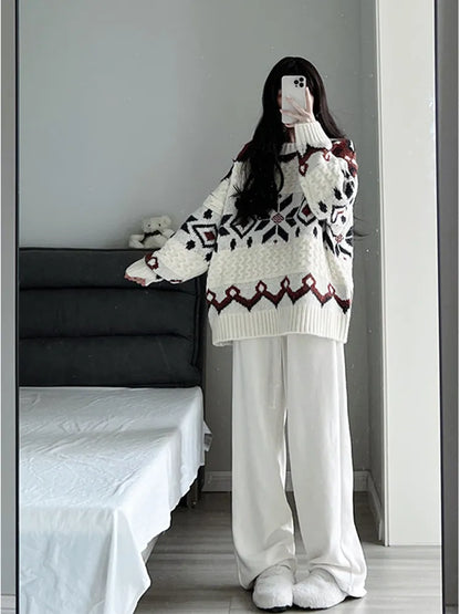 Vintage Cable Knit Crew Neck Pullover Sweater