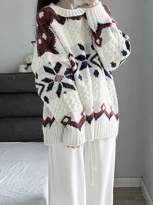 Vintage Cable Knit Crew Neck Pullover Sweater