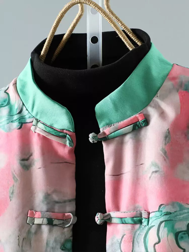 Vintage Chinese-style Embroidered Padded Coat with Frog Buttons