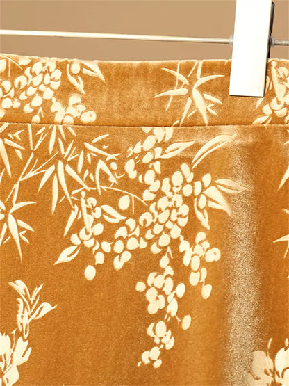 Vintage-Rock im chinesischen Stil aus besticktem Samt in A-Linie mit Schlitz