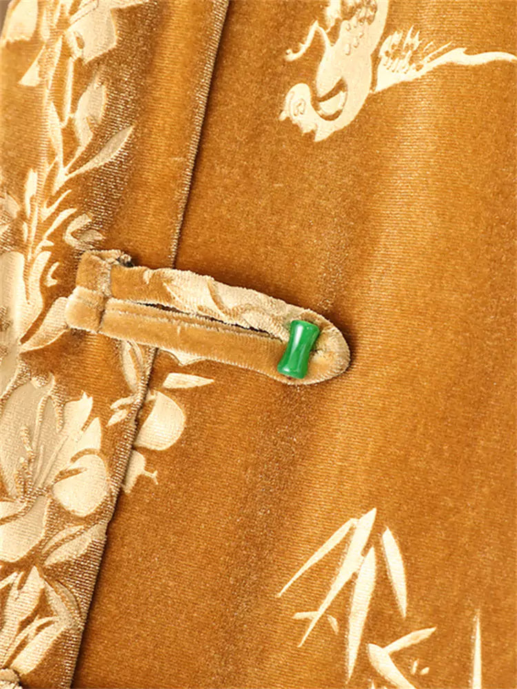 Vintage Chinese-style Velvet Embroidered A-line Skirt with Slit