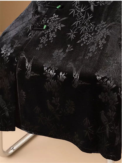 Vintage-Rock im chinesischen Stil aus besticktem Samt in A-Linie mit Schlitz